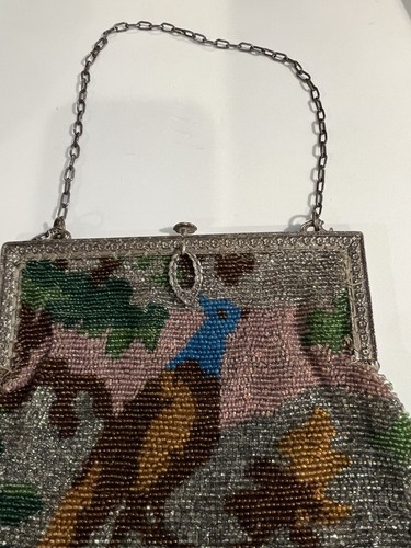 ANTICA BORSA A MANO PRIMI '900 PAVONE VITTORIANO MICRO PERLINE BORSETTA - Foto 9 di 19