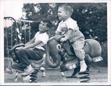 1964 Photo Parma Parks OH Children Boys Playing Riding Animals Swings