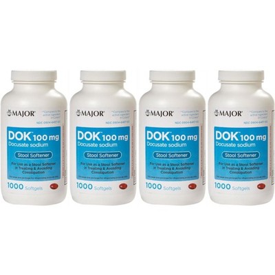 4 Pack Major Dok 100Mg Docusate Sodium Comp To Colace 1000 Softgels Each