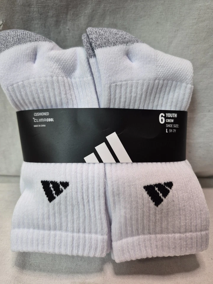 Adidas молодежи Athletic амортизированный 6-Pack Crew носки, белый/серый/черный, L | 5Y-7Y - Изображение 2 из 4