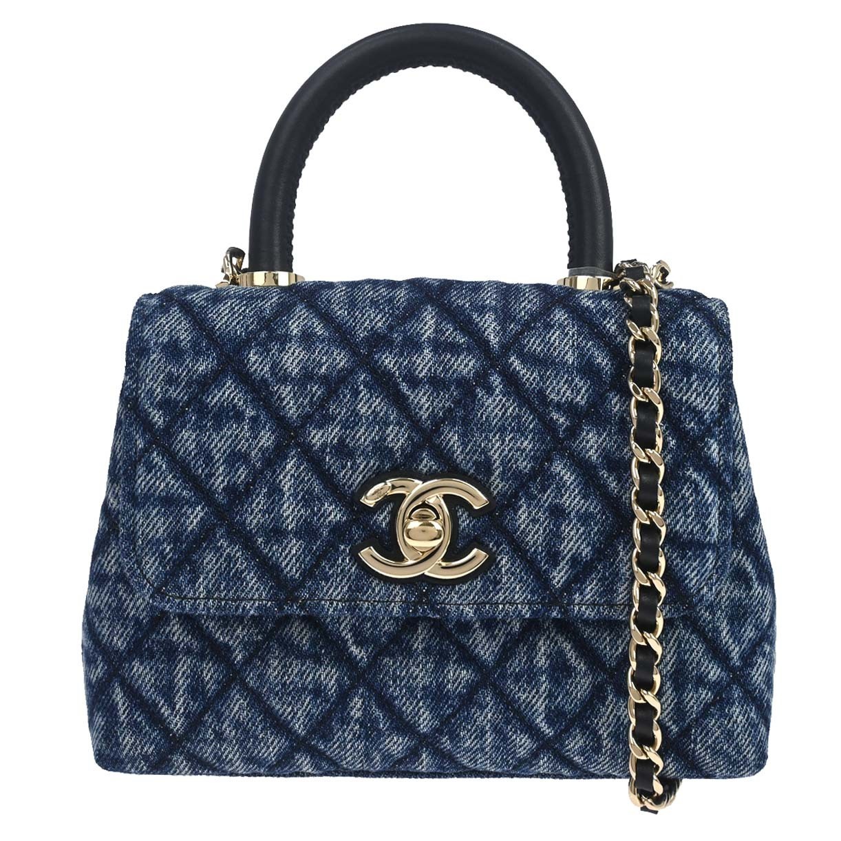 Best07/ Chanel Blue Denim Mini Mini Coco Handle 2way Handbag KQ01511