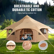 5M Canvas Bell Tent 4 Seasons for Camping Yurts with Stove Jack 6-8 Persons