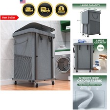 Laundry Basket with Wheels Large Capacity 150L Rolling Hamper Grey Modern Style