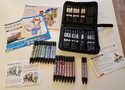 Letraset Promarker Restposten 38 Promarker + Mixer Stifte, Reißverschluss Aufbewahrungsbox + Pad