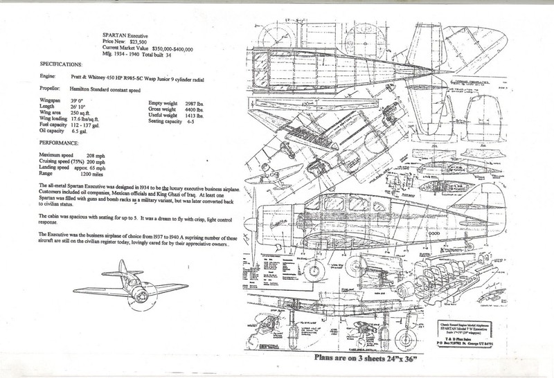 1/12 Scale  Spartan Executive (39") RC Plans,Templates and Instructions