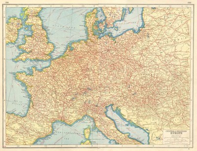 EUROPÄISCHE EISENBAHNEN. zwei- & eingleisig. Schmalspur. Dampfschiff Routen 1920 Karte