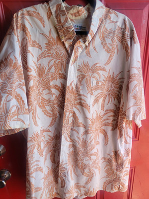 Reyn Spooner Mens 3XL White/Orange Cotton Floral Hawaiian Button-Down Shirt