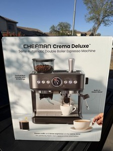 Chefman Crema Deluxe Espresso Machine with Double Boiler, Milk Frother And Brew