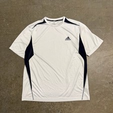 Adidas Climalite Mens XL White Navy Blue Mesh Panel Performance T-Shirt Training