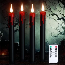 Halloween Black Flameless Taper Candles Flickering with Remote Timer, Battery Op