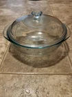 Pyrex 023-N 1.5QT Round Handled Casserole Dish With Lid 2 Small Chips
