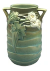 Roseville Art Pottery 6 1/4" Green Luffa Handled Vase 685-7