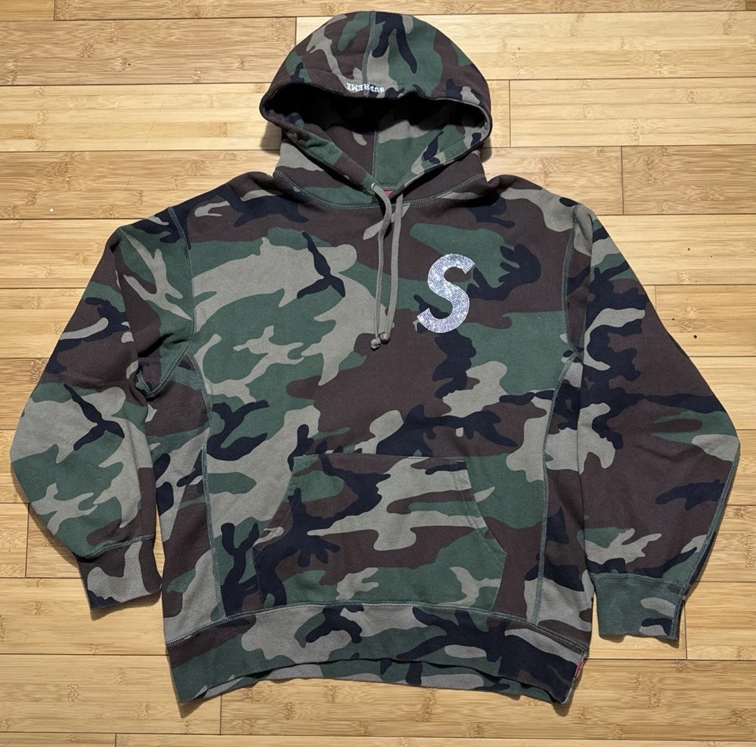 Sweat à capuche camouflage logo Supreme x Swarovski S taille L