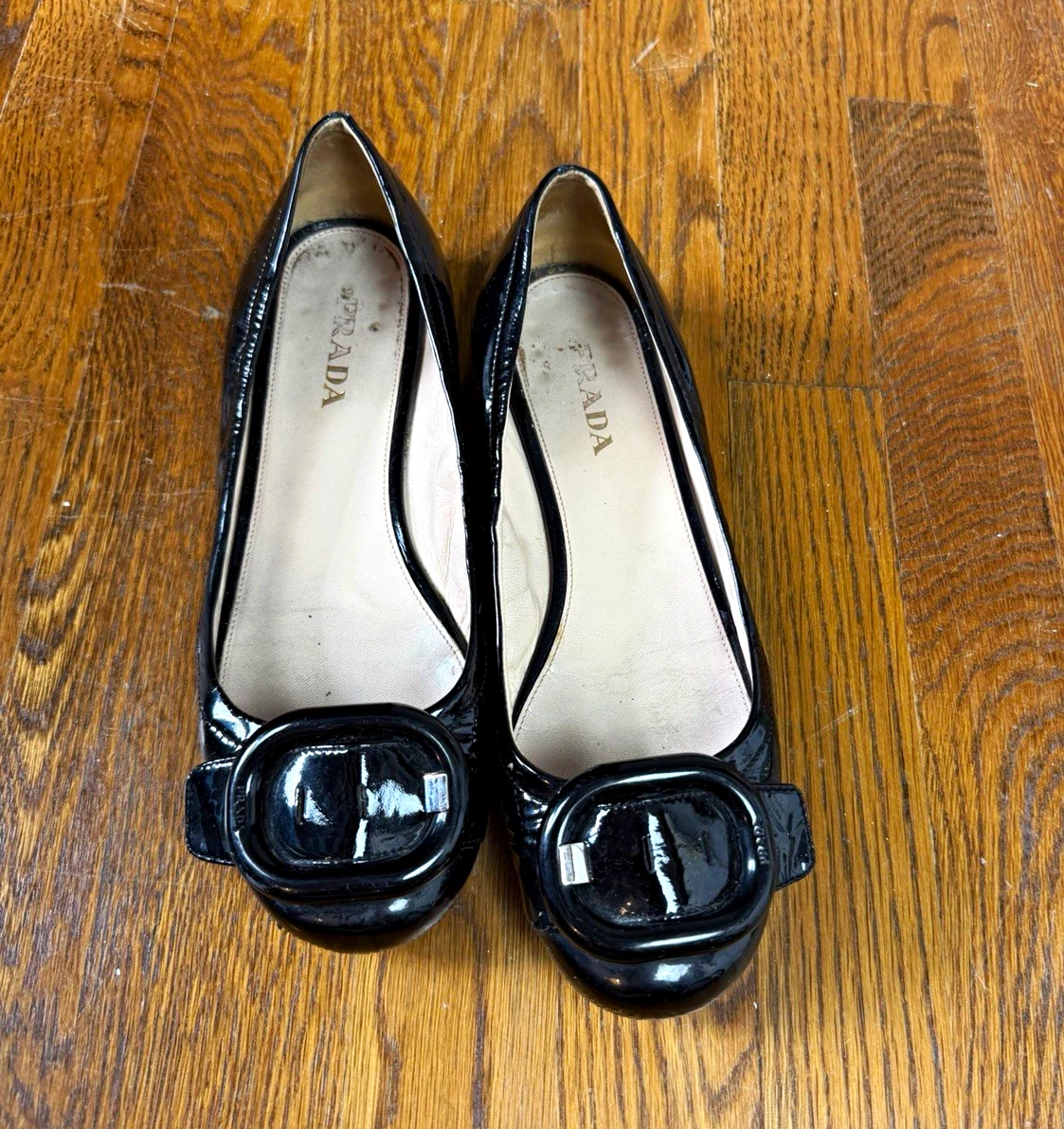 靴 Prada Buckle Flat Pumps Leather 23cm PRADA Buckle Patent Leather Flats for Women for sale | eBay