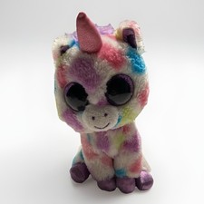 TY Beanie Boos WISHFUL Dotted Unicorn Purple Glitter Eyes Pink Horn 6 inch