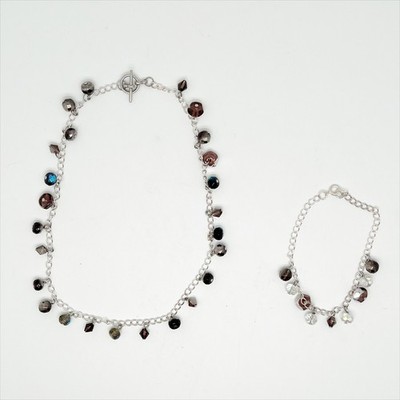 Handmade Iridescent Beaded Chain Necklace and Bracelet Set Hand Crafted Artisan