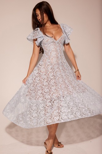 HOUSE OF CB 'Austen' Bluebell Floral Lace Midi Dress S 8/10 4180