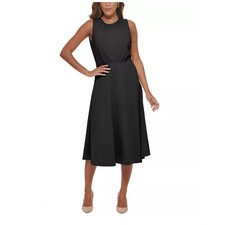 Calvin Klein Womens 4 Open Back Sleeveless Fit & Flare Black Dress Cocktail Work