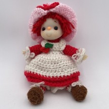Vintage Strawberry Shortcake Crochet Doll with Plastic Head Soft Body 10inch