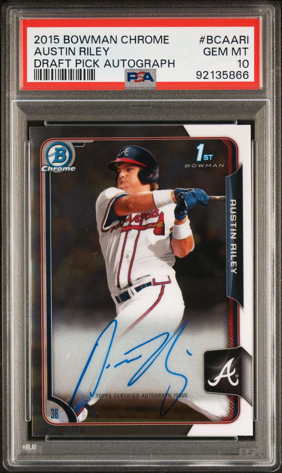 Austin Riley 2015 Bowman Chrome Draft Pick Autograph #BCAARI PSA 10
