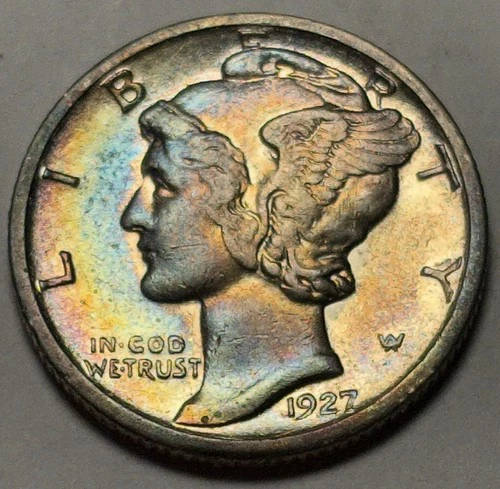 1927-S Mercury Dime — XF Condition, Rainbow Toned 🌈 Better Date 🔥