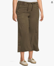 XCVI Women's Seaver Gaucho Pants L Brown Wide Leg Cropped Cotton Drawstring
