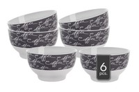 Schalen 6Er Set SchüSseln MüSlischalen Porzellan Grau-Weiß Mit Schriftzug Ø 13Cm