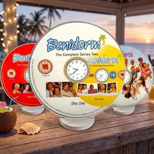 Benidorm DVD Clock Upcycled Wooden Stand Handmade Desktop Display Unique Gift
