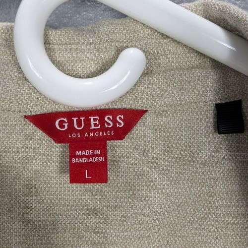 Guess Linen Blend Shirt Mens Large Brown Long sleeve Button Front Coastal Beachy - Picture 5 of 8