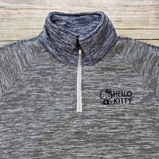 Hello Kitty Women's Sweater Heather Grey Blue Size L 1/4 Zip Pullover Mock Neck