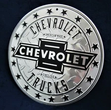 CHEVROLET TRUCKS *US MADE* Round Embossed Metal Sign - Man Cave Garage Bar Decor