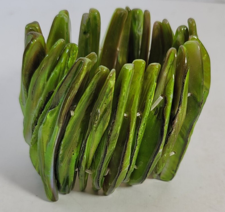 Green Glass Long Rectangular Stick Bead Stretch B… - image 1