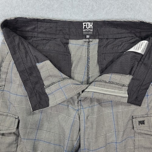 Fox Created To Destroy Cargo Shorts Mens 33 Plaid Gray Blue Black 10" Inseam - Picture 12 of 23
