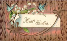 Vintage Postcard 1911 Best Wishes Greetings Card Beautiful Flowers Butterflies