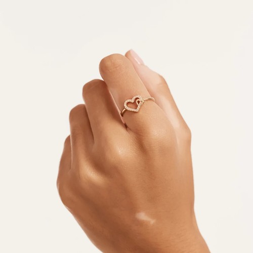 0.27 CT Round Cut EF Vs/SI Lab Grown Diamond Women's Heart Ring 14k Yellow Gold - Picture 3 of 4