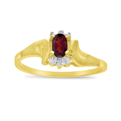 Ring 10 Karat Gelbgold ovaler Granat und Diamant satiniert