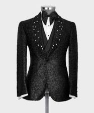 Shining Embroidered Pearls Tuxedo Men Suits Dresswear Set Wedding Party Banquet