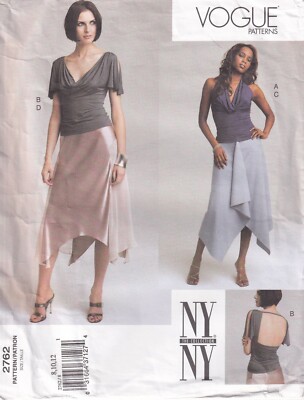 Vogue Schnittmuster 2762 Röcke & drapierte Bluse Tops niedriger Rücken Gr 8 10 12 neu
