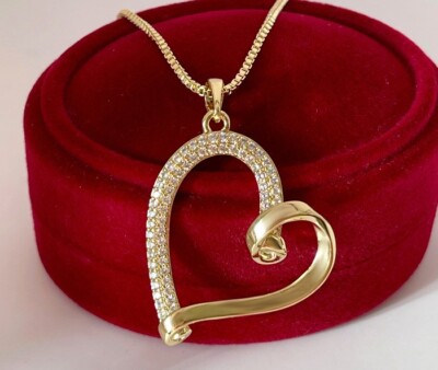 Deluxe Herz Collier Halskette Anhänger Zirkonia Rolled Gelbgold 14K vergoldet