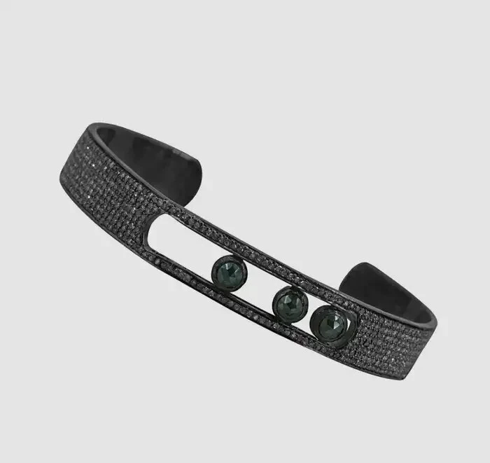 Pave Diamond & Spinel Gemstone Bracelet 925 Sterling Silver Move Bangle Bracelet - Image 4 of 4