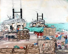 Framed Oil Painting on Canvas of a Bustling Harbor Scene – 20.5”x17”