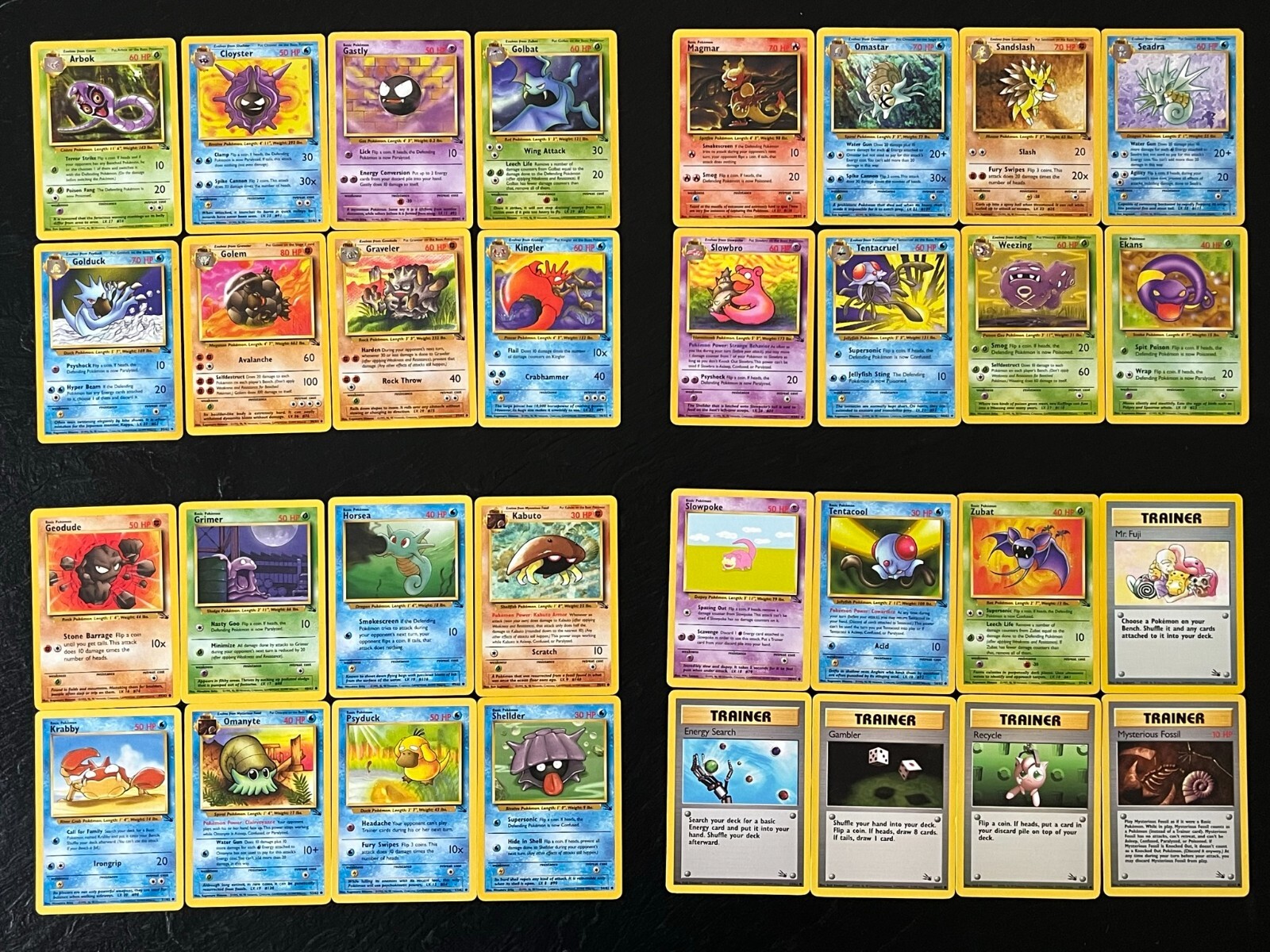 Pokemon 1999 Fossil #31-#62 All Common, Uncommon & Trainers - USED 32 Card Set
