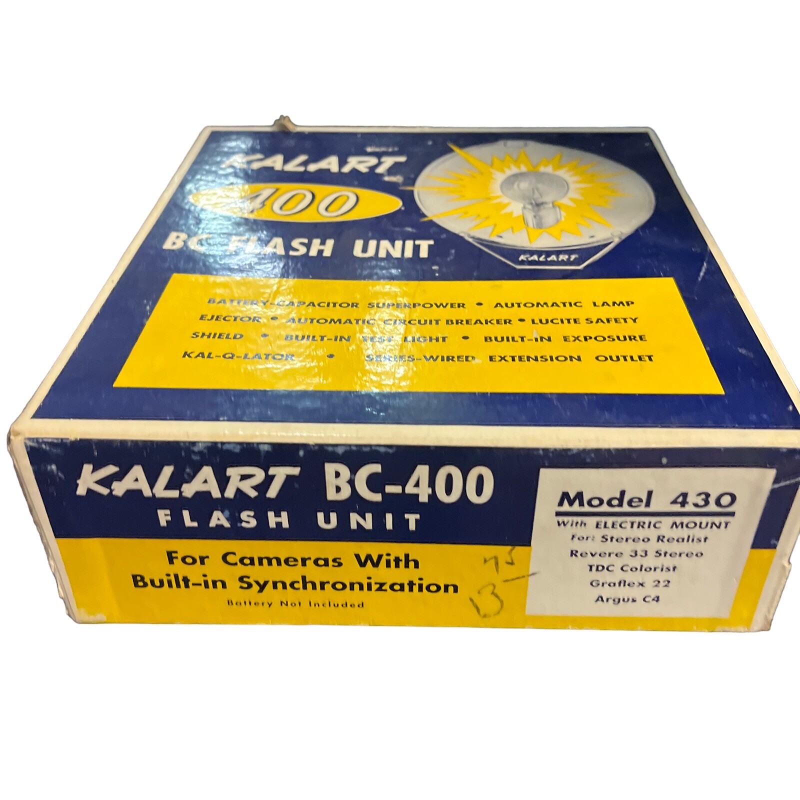 Vintage Kalart 400 BC Flash Unit Model 430 Works With Graflex 22 Argus ...