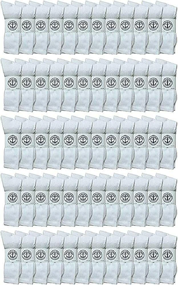240 Pairs Wholesale Bulk Women Crew Sock,Cotton Sport Athletic Socks 9-11(White)