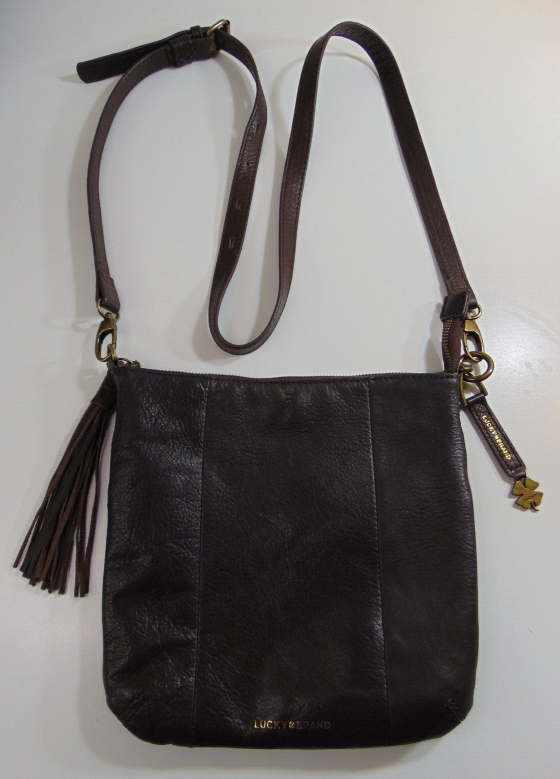 Lucky Brand Brown Leather North South Crossbody Bag Tassel Zipper Pull
