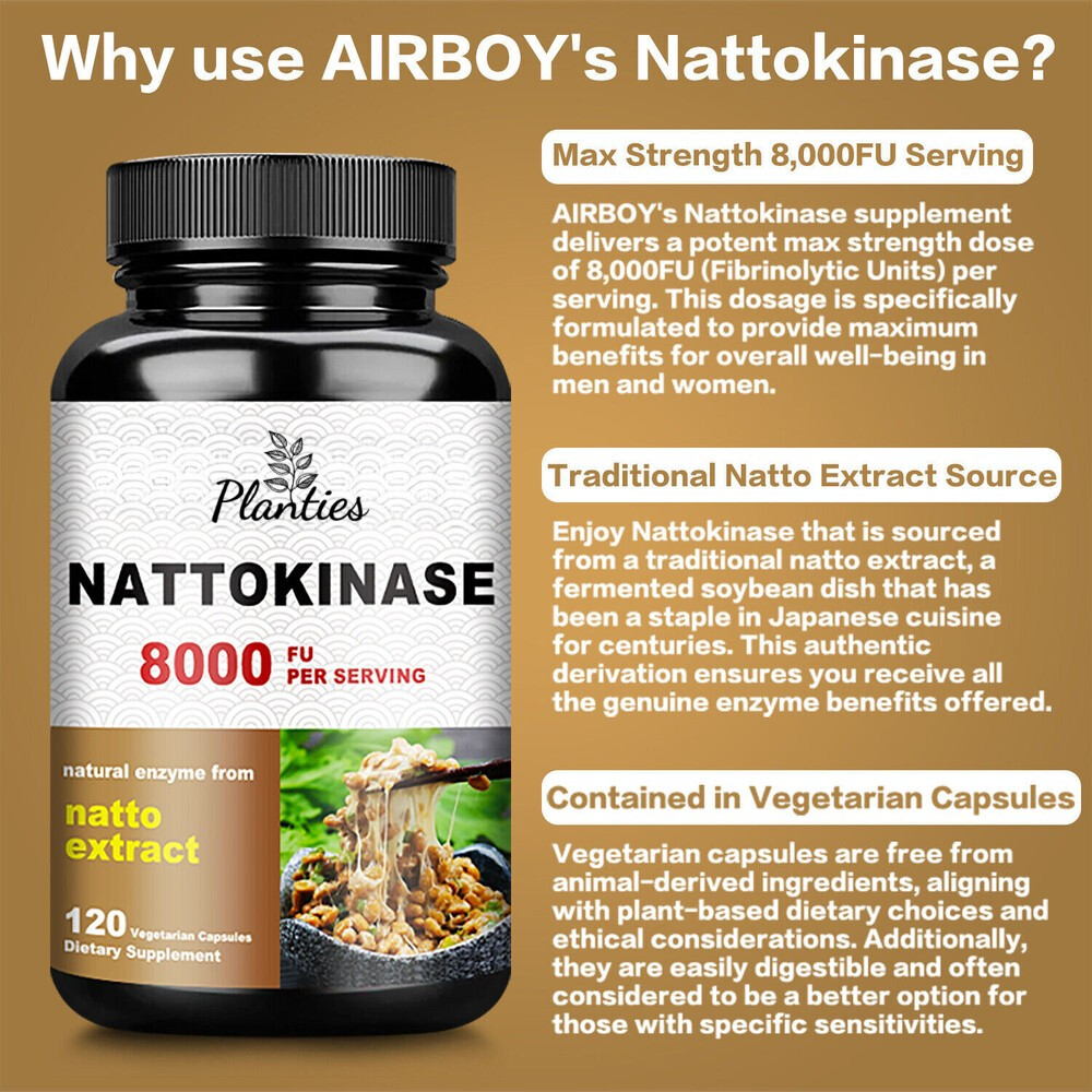 Nattokinase 8000FU - Blood Flow, Heart & Cardiovascular Health, High Quality