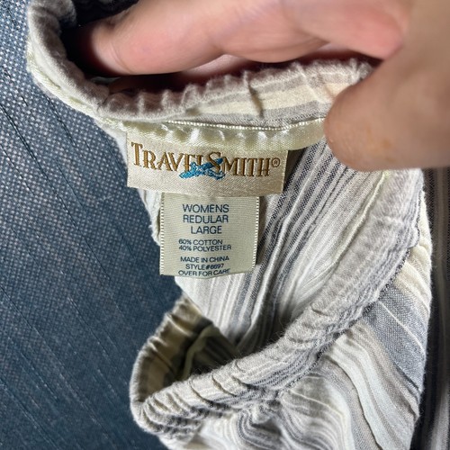 TravelSmith Women Pants Size L Multicolor Striped Cotton Straight Leg Drawstring - Picture 7 of 11