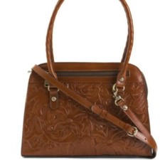 PATRICIA NASH LEATHER CALVI TOOLED FLORAL FLORENCE SATCHEL CROSSBODY Brown NEW