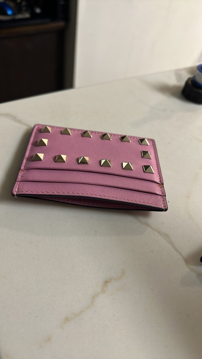 VALENTINO GARAVANI Pink Rockstud Card Holder - MSRP $490.00