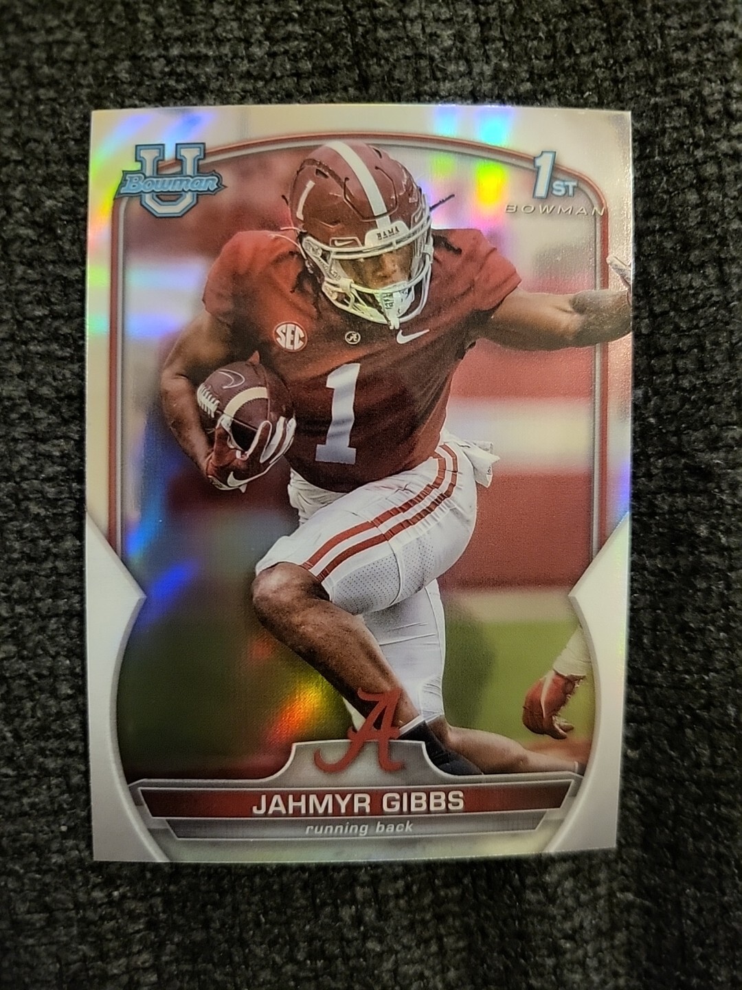 2022 Bowman University Chrome #82 Jahmyr Gibbs Refractor Alabama Crimson Tide 